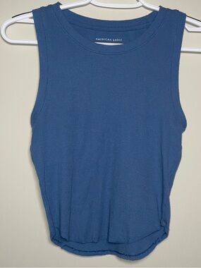 American Eagle M Blue Cotton Blend Ribbed Classic Tank Top